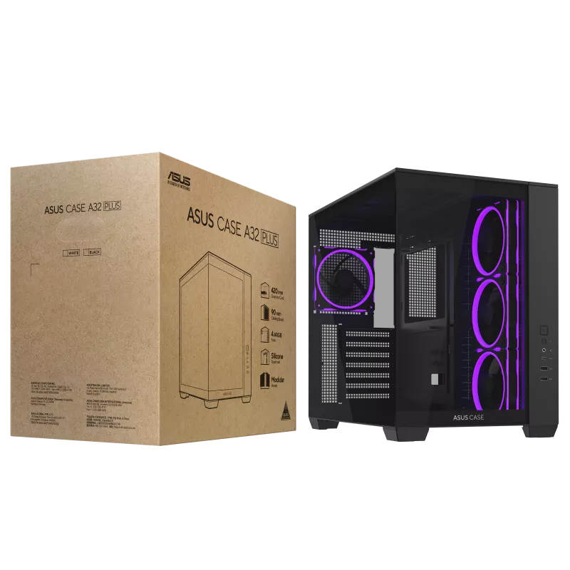 ASUS A32 PLUS 270-Degree Panoramic Glass Mid-Tower Black – A32 PLUS TG ARGB BLACK...
