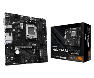 ASRock A620AM-HVS Micro ATX AM5 motherboard with DDR5, PCIe 4.0, RGB Sync, and Dr.MOS Power Design for AMD Ryzen 9000/8000/7000 processors