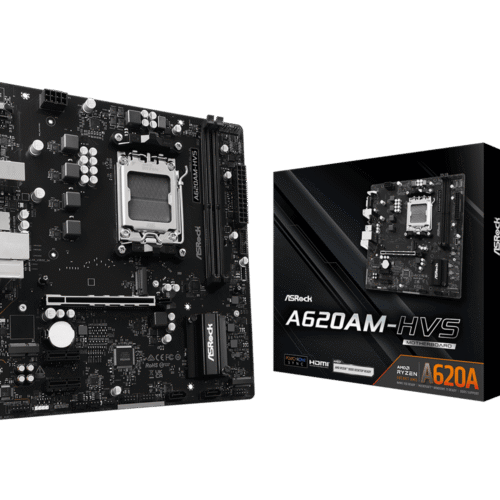 ASRock A620AM-HVS Micro ATX AM5 motherboard with DDR5, PCIe 4.0, RGB Sync, and Dr.MOS Power Design for AMD Ryzen 9000/8000/7000 processors