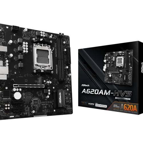 ASRock A620AM-HVS Micro ATX AM5 motherboard with DDR5, PCIe 4.0, RGB Sync, and Dr.MOS Power Design for AMD Ryzen 9000/8000/7000 processors