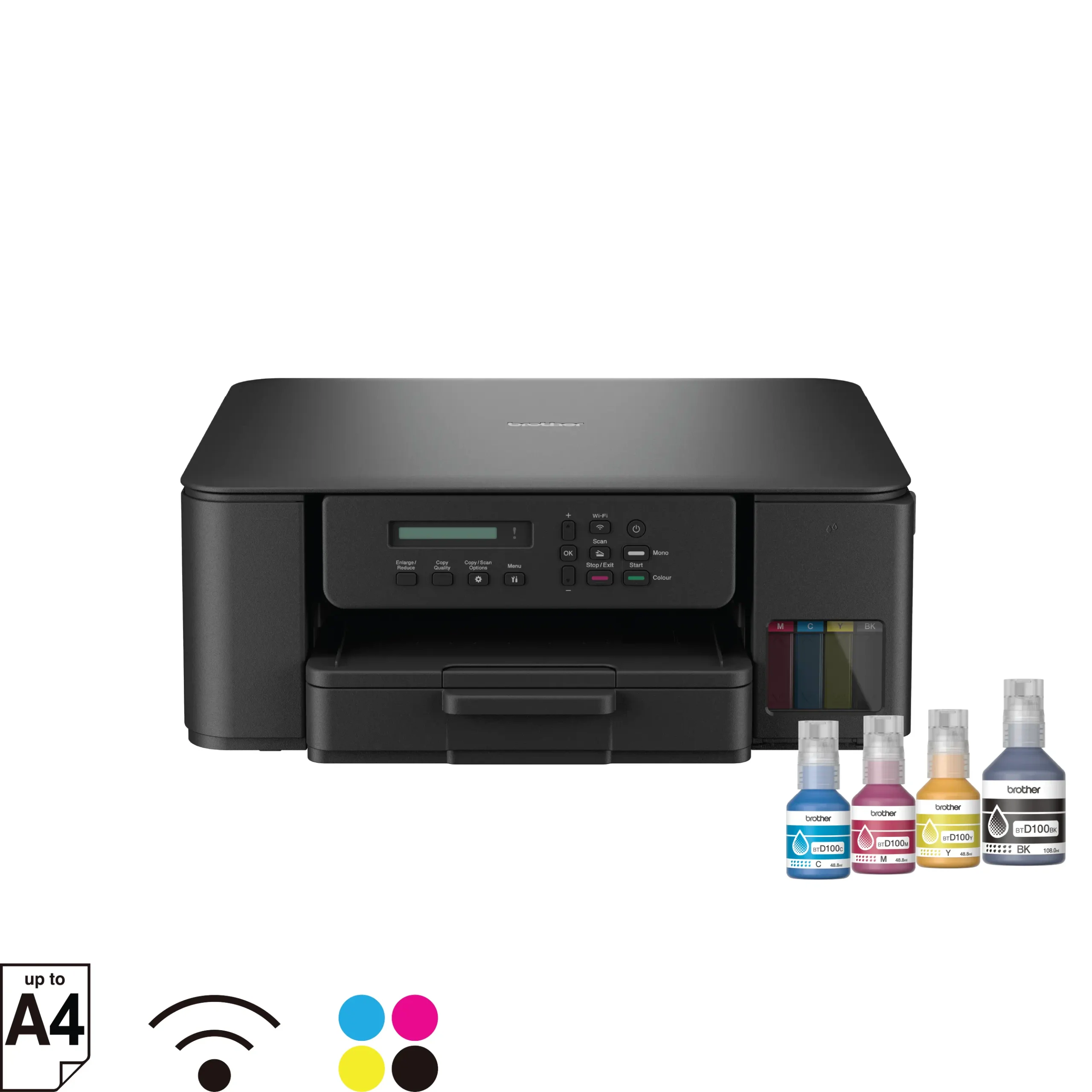 Brother DCP-T530DW Duplex Ink Tank All-in-One Inkjet Printer – Print/Scan/Copy, Auto 2-Sided, Wi-Fi, 16ipm Mono/9ipm Color, 7500/5000 Page Yield – DCP-T530DW