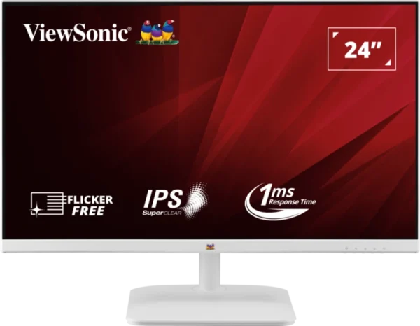 ViewSonic VA2432-H-W 24 Inch Full HD IPS Monitor 100Hz 1ms HDMI VGA Built-in Low Blue Light 3-Side Borderless White - VA2432-H-W (White)