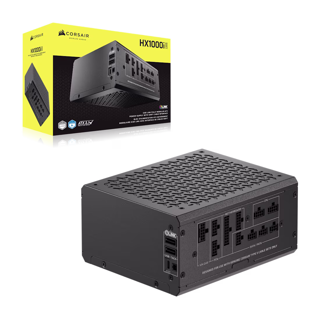 Corsair iCUE LINK HX1000i SHIFT 1000W ATX 3.1 Fully Modular PSU, Cybenetics Platinum, Side-Mounted S...