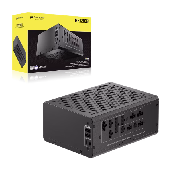 Corsair HX1200i SHIFT 1200W ATX 3.1 Fully Modular PSU, Cybenetics Platinum, Digital DSP, Native 12V-2x6, iCUE LINK Hub, Side SHIFT Connectors - CP-9020267-NA