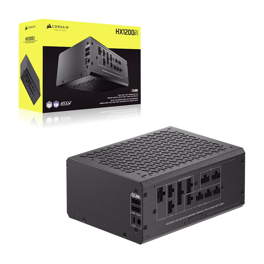 Corsair HX1200i SHIFT 1200W ATX 3.1 Fully Modular PSU, Cybenetics Platinum, Digital DSP, Native 12V-...