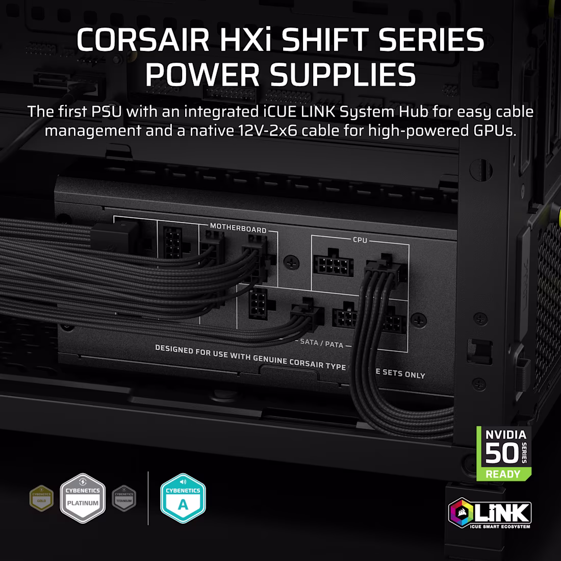 Corsair HX1500i SHIFT 1500W ATX 3.1 Fully Modular PSU, Cybenetics Platinum, Digital DSP, Dual Native 12V-2x6, iCUE LINK Hub, Side SHIFT Connectors - CP-9020269-NA 4 Corsair HX1500i SHIFT 1500W ATX 3.1 Fully Modular PSU, Cybenetics Platinum, Digital DSP, Dual Native 12V-2x6, iCUE LINK Hub, Side SHIFT Connectors - CP-9020269-NA - Image 4