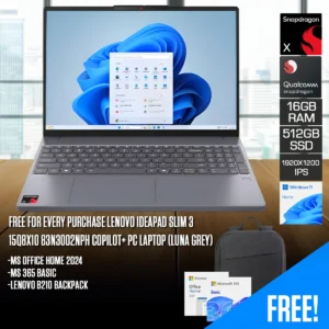 Lenovo IdeaPad Slim 3 15Q8X10 15.3-inch WUXGA Snapdragon X X1-26-100 16GB LPDDR5x 512GB PCIe 4.0 NVMe Windows 11 Home Luna Grey - 83N3002NPH