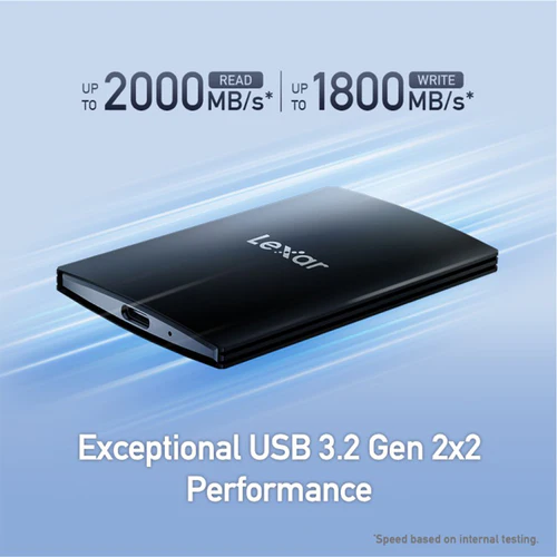 Lexar SL500 2TB USB 3.2 Gen2x2 Portable SSD 2 Lexar SL500 2TB Portable SSD USB 3.2 Gen 2x2 Up to 2000MB/s Read 1800MB/s Write IP54 Aluminum - LSL500X002T-RNBNG