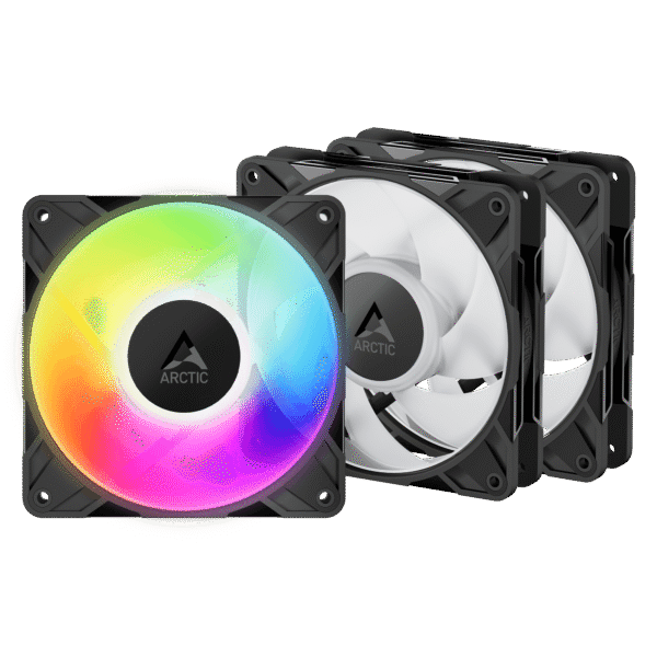 P12_Pro_ARGB_black_rainbow_3Pack_g00 ARCTIC P12 Pro A-RGB 120mm PWM Fan 3-Pack High Static Pressure 3000 RPM with Daisy-Chain - ACFAN00310A