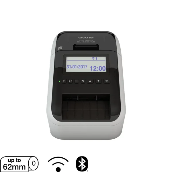 Brother QL-820NWB Ultra-Connected Network Label Printer with Wi-Fi/Bluetooth/LAN, 62mm DK, 300x600dpi, Black/Red, LCD, Auto Cutter - QL-820NWB