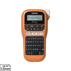 PT_E110VP Brother PT-E110VP Industrial Handheld Label Printer with Cable Templates, 12mm TZe, 20mm/sec, 200 Symbols, Carry Case - PT-E110VP