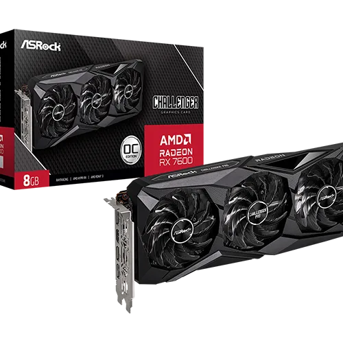 ASRock Radeon RX 7600 Challenger Pro 8GB OC, Triple-Fan, 18Gbps GDDR6, PCIe 4.0 x8 - RX7600 CLP 8GO