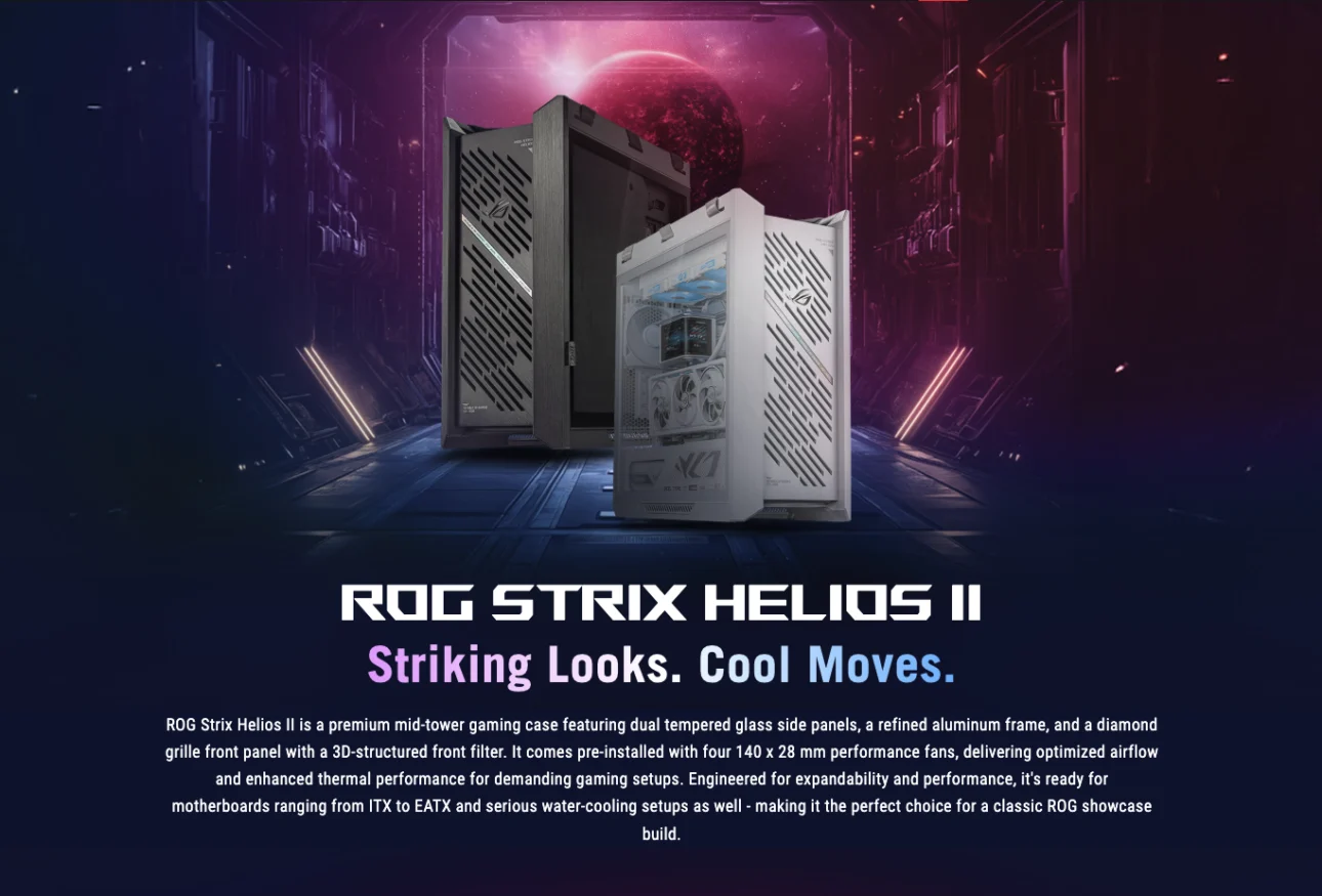 Asus ROG Strix Helios II Mid-Tower Case with Dual Tempered Glass - ROG STRIX HELIOS II GX601S BLACK / WHITE