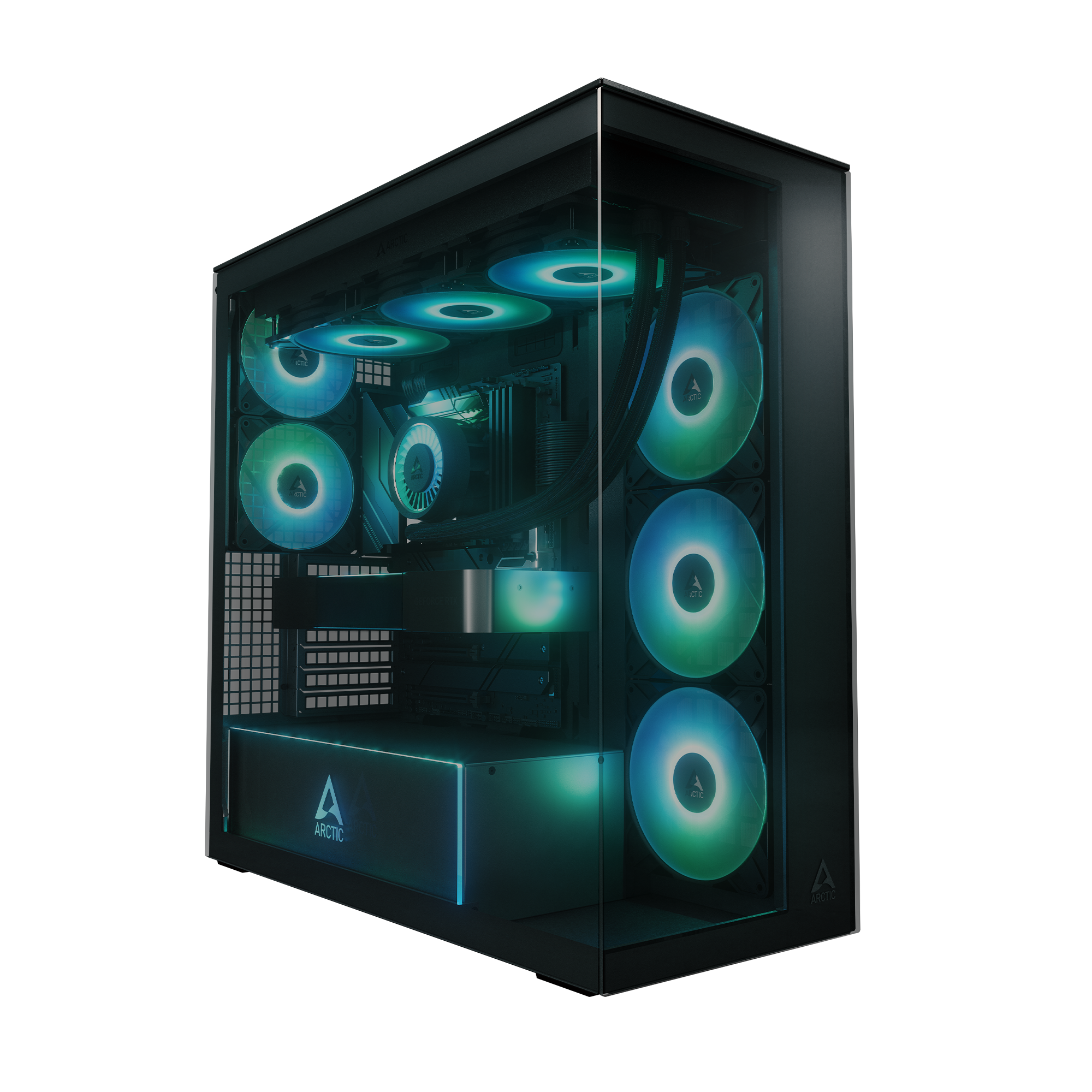 ARCTIC Xtender Black E-ATX Panorama Case Dual 420mm Radiator Support Tinted Glass 5x A-RGB Fans R...