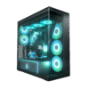 Xtender_VG_Black_Mirror_lit_g01 ARCTIC Xtender VG Mirror Black E-ATX Panorama Case Vertical GPU Mount PCIe 4.0 Riser Mirror Tinted Glass Dual 420mm Radiator 5x A-RGB Fans - ACPCC00019A
