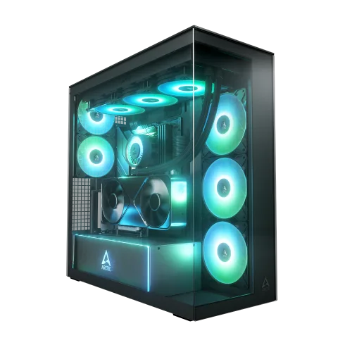 ARCTIC Xtender VG Mirror Black E-ATX Panorama Case Vertical GPU Mount PCIe 4.0 Riser Mirror Tinted Glass Dual 420mm Radiator 5x A-RGB Fans - ACPCC00019A
