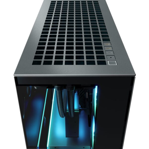 Xtender_VG_Black_Mirror_lit_g04 ARCTIC Xtender VG Mirror Black E-ATX Panorama Case Vertical GPU Mount PCIe 4.0 Riser Mirror Tinted Glass Dual 420mm Radiator 5x A-RGB Fans - ACPCC00019A