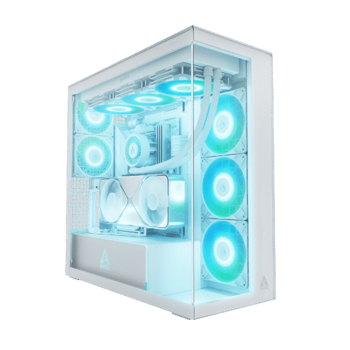 ARCTIC Xtender VG White E-ATX Panorama Case Vertical GPU Mount PCIe 4.0 Riser Clear Glass Dual 420mm Radiator 5x A-RGB Fans - ACPCC00017A