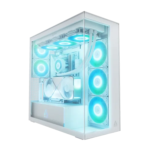 ARCTIC Xtender VG White E-ATX Panorama Case Vertical GPU Mount PCIe 4.0 Riser Clear Glass Dual 420mm Radiator 5x A-RGB Fans - ACPCC00017A