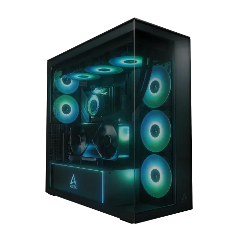 ARCTIC Xtender VG Black E-ATX Panorama Case Vertical GPU Mount PCIe 4.0 Riser Dual 420mm Radiator 5x A-RGB Fans - ACPCC00016A