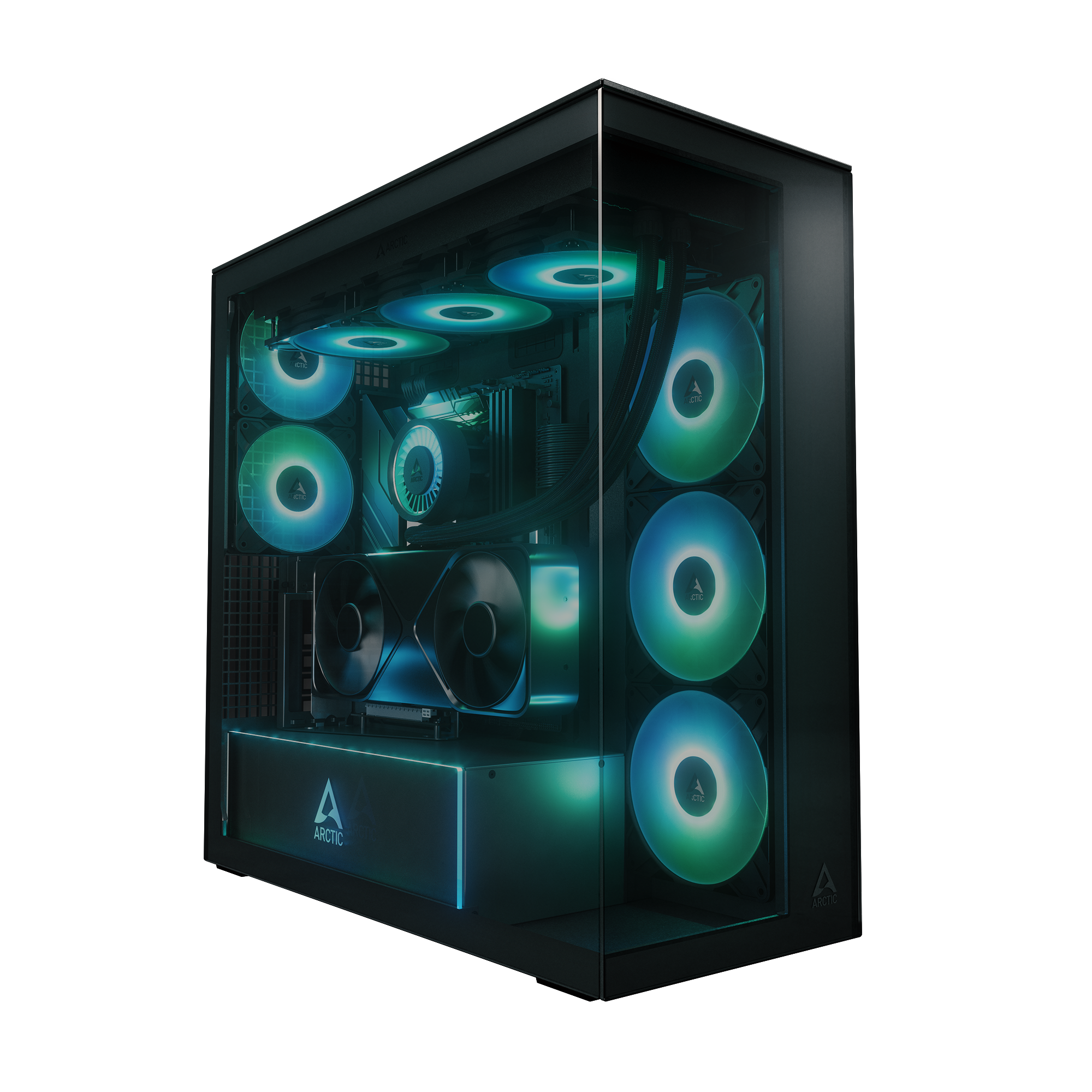 ARCTIC Xtender VG Black E-ATX Panorama Case Vertical GPU Mount PCIe 4.0 Riser Dual 420mm Radiator 5x...