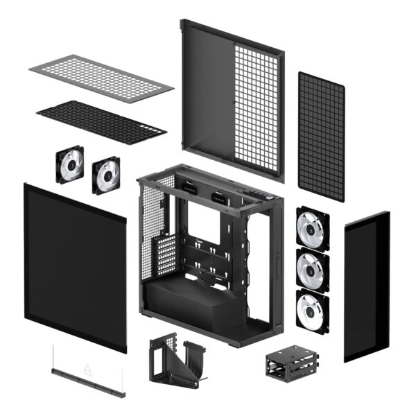 Xtender_VG_black_mirror_g05 ARCTIC Xtender VG Mirror Black E-ATX Panorama Case Vertical GPU Mount PCIe 4.0 Riser Mirror Tinted Glass Dual 420mm Radiator 5x A-RGB Fans - ACPCC00019A