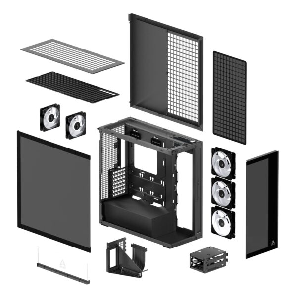 ARCTIC Xtender VG Black E-ATX Panorama Case Vertical GPU Mount PCIe 4.0 Riser Dual 420mm Radiator 5x A-RGB Fans - ACPCC00016A