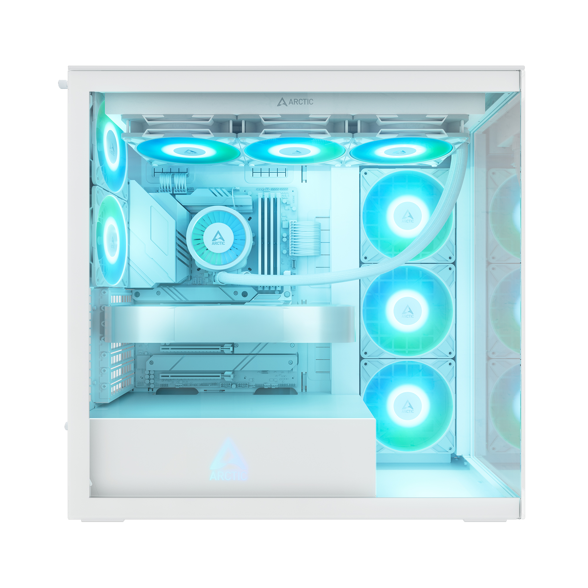 ARCTIC Xtender White E-ATX Panorama Case Clear Glass Dual 420mm Radiator Support 5x A-RGB Fans ̵...