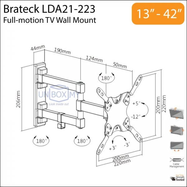 Brateck LDA21 Full-Motion TV Wall Mount 13-27 Inch up to 20kg - Brateck-LDA21-112