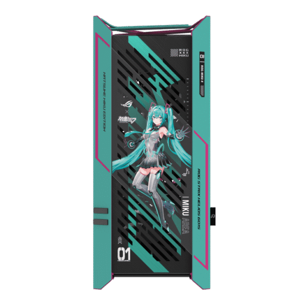h732 (16) Asus ROG Strix Helios II Hatsune Miku Edition EATX Mid-Tower Case, Dual Tempered Glass, Aluminum Frame, 420/360mm Radiator Support, 450mm GPU Clearance - ROG STRIX HELIOS II GX601S HAT
