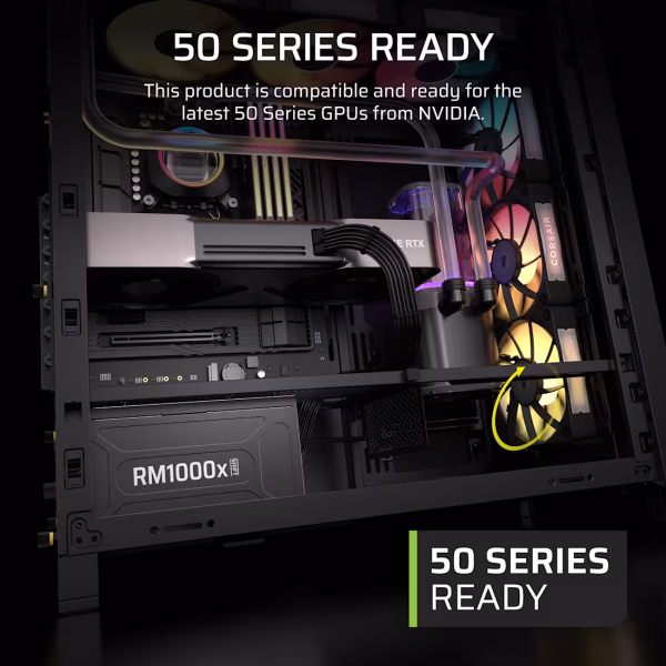 Corsair RM1000x SHIFT 1000W ATX 3.1 Fully Modular PSU, Cybenetics Gold, SHIFT Side Connectors, Native 12V-2x6, Fan Speed Control Knob - CP-9020300-NA