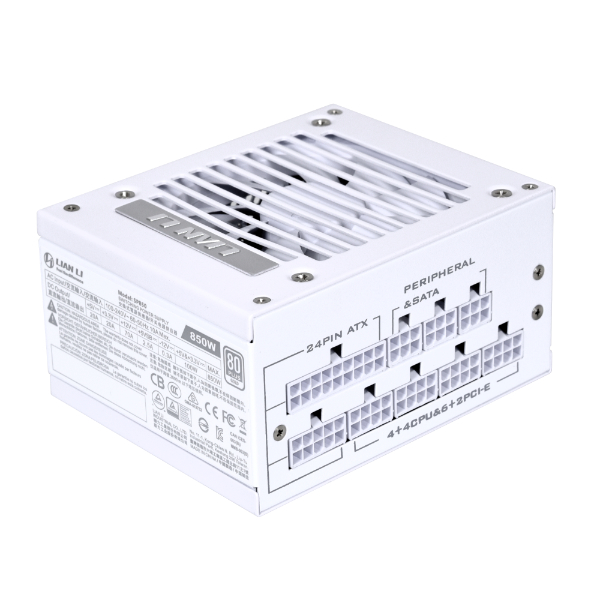 Lian Li SP850 White SFX 850W PCIe 5.0 12VHPWR 80 Plus Gold Fully Modular Braided Cable Power Supply ...