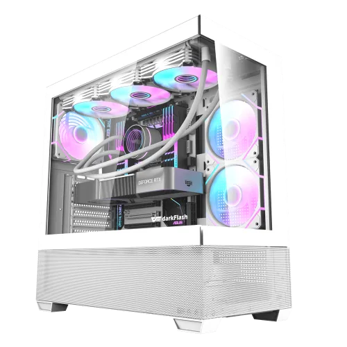 Darkflash DS900 Air White ATX Mid-Tower Panoramic Tempered Glass Mesh High Airflow Case - Darkflash DS900 Air White