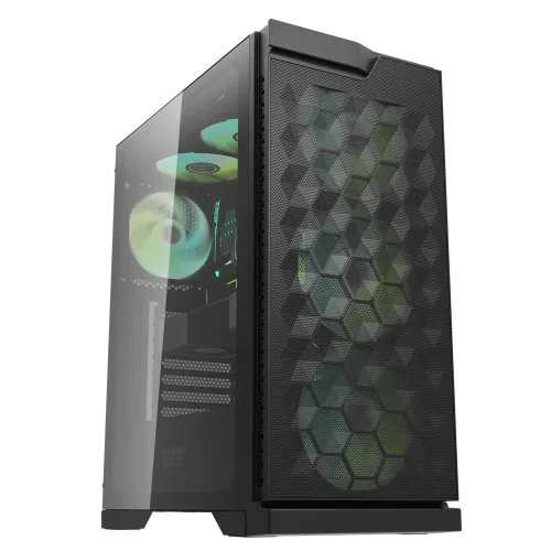 Darkflash DK361 Black ATX Mid-Tower Case Hexagon Mesh High Airflow Tempered Glass with 4 ARGB fans included - Darkflash DK361 Black