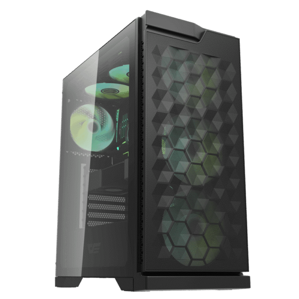 202403010011099 (1) Darkflash DK361 Black ATX Mid-Tower Case Hexagon Mesh High Airflow Tempered Glass with 4 ARGB fans included - Darkflash DK361 Black