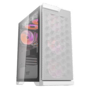 Darkflash DK361 White ATX Mid-Tower Case Hexagon Mesh High Airflow Tempered Glass with  4 ARGB fans included - Darkflash DK361 White