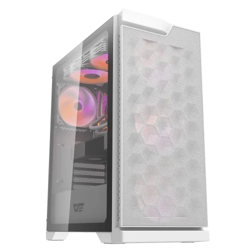 Darkflash DK361 White ATX Mid-Tower Case Hexagon Mesh High Airflow Tempered Glass with  4 ARGB fans included - Darkflash DK361 White