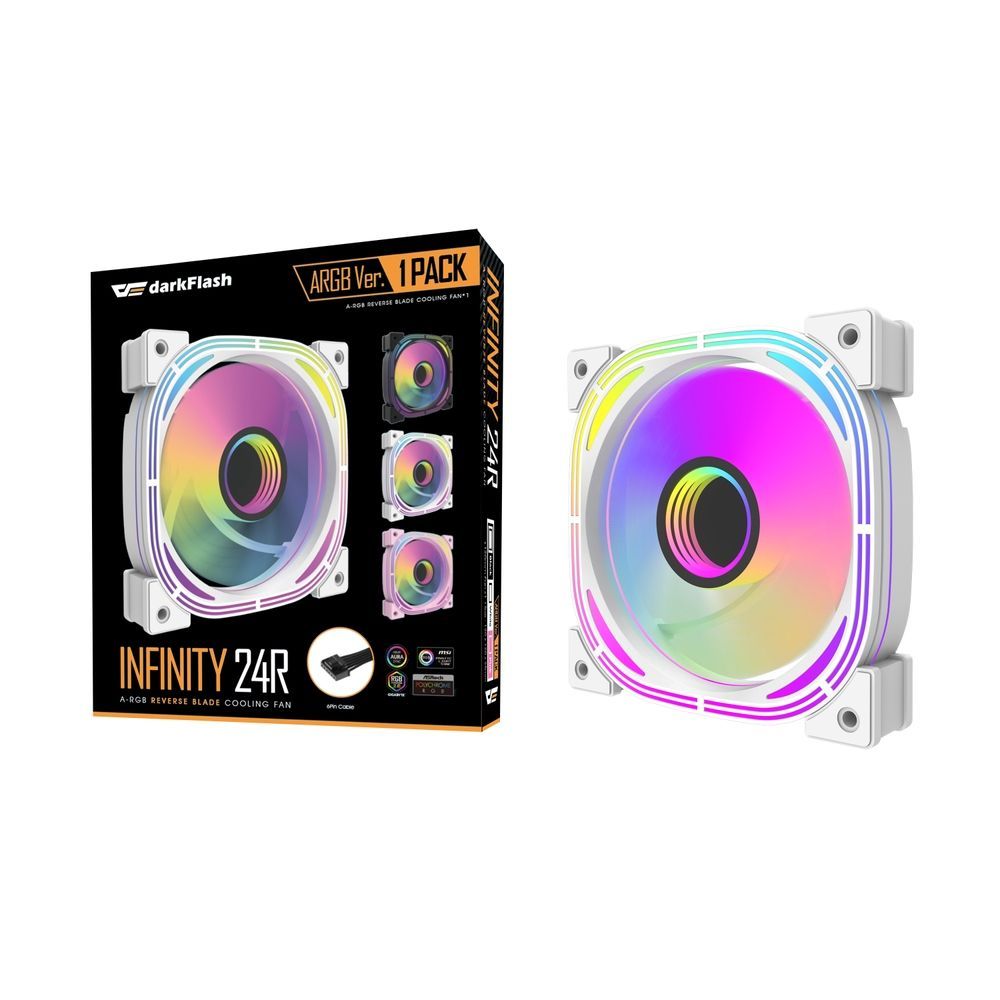 Darkflash Infinity 24R Reverse Blade 120mm ARGB Fan White 65CFM – Darkflash Infinity 24R Reverse White