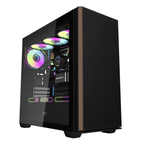 Darkflash DS900WS Black ATX Panoramic Wood Accent Gaming Case USB Type-C - Darkflash DS900WS Black