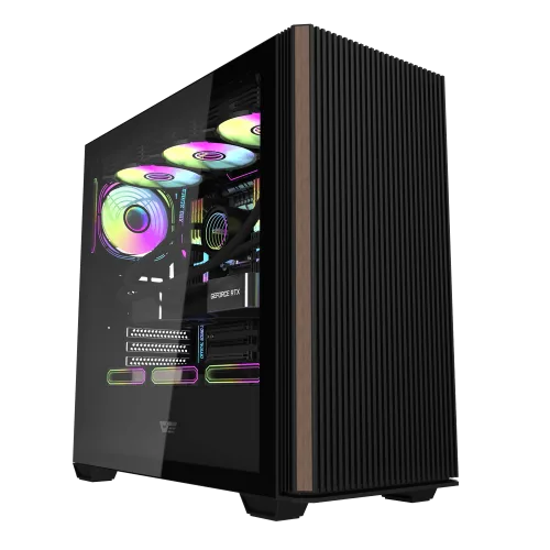Darkflash DS900WS Black ATX Panoramic Wood Accent Gaming Case USB Type-C - Darkflash DS900WS Black
