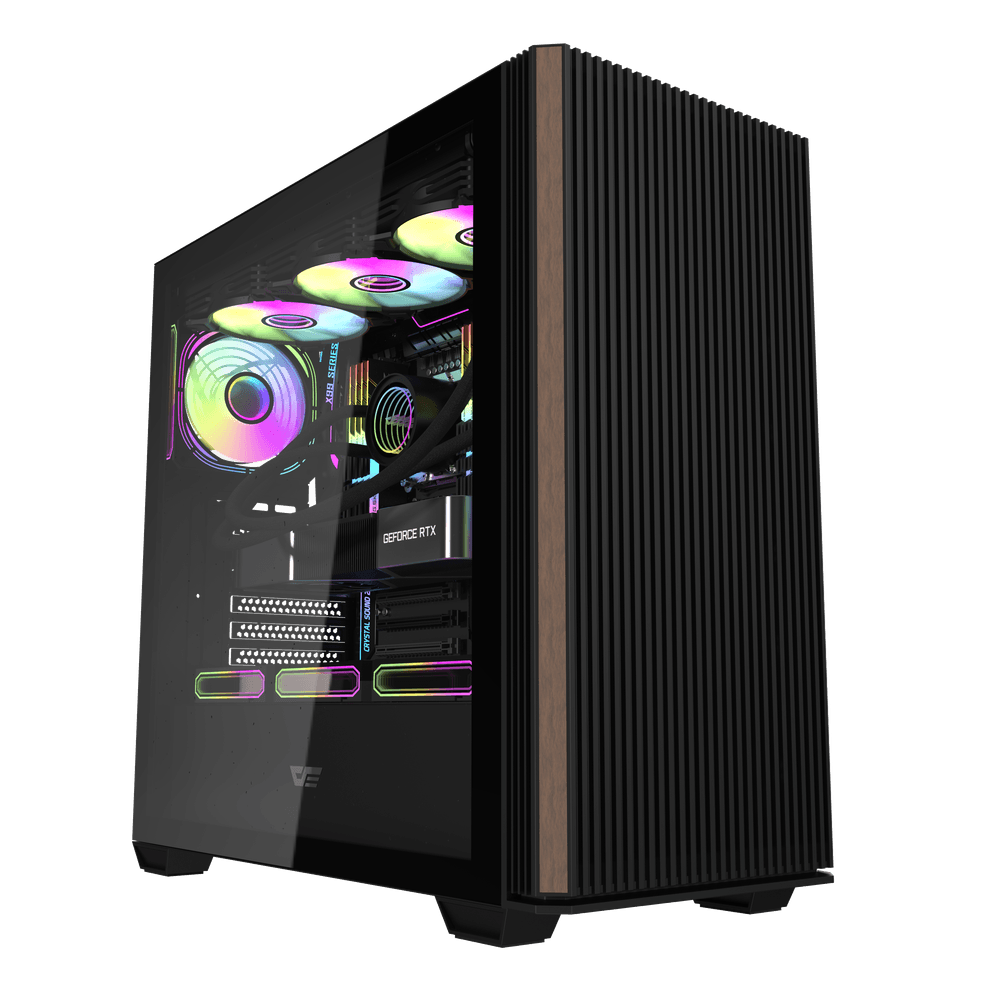 Darkflash DS900WS Black ATX Panoramic Wood Accent Gaming Case USB Type-C – Darkflash DS900WS B...