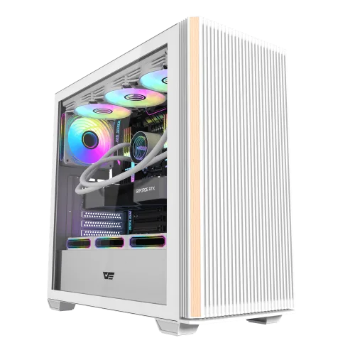 Darkflash DS900WS White ATX Panoramic Wood Accent Gaming Case USB Type-C - Darkflash DS900WS White