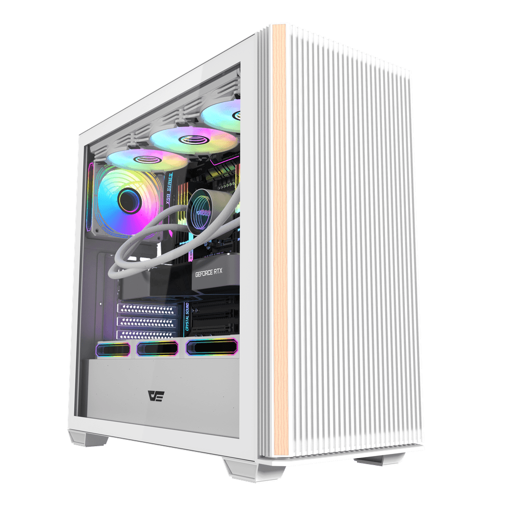 Darkflash DS900WS White ATX Panoramic Wood Accent Gaming Case USB Type-C – Darkflash DS900WS W...