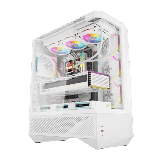 Darkflash DY460 White ATX Mid-Tower Panoramic Three-Sided Tempered Glass Dual-Chamber Back-Connect Case - Darkflash DY460 White