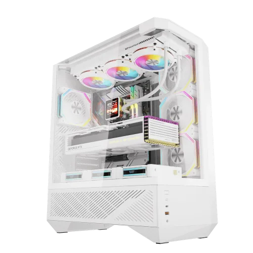 Darkflash DY460 White ATX Mid-Tower Panoramic Three-Sided Tempered Glass Dual-Chamber Back-Connect Case - Darkflash DY460 White