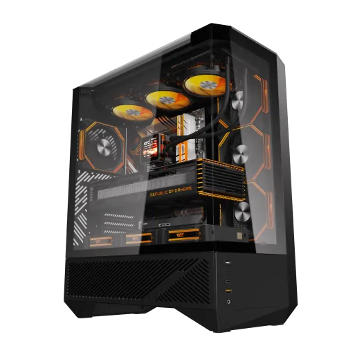 Darkflash DY460 Black ATX Mid-Tower Panoramic Three-Sided Tempered Glass Dual-Chamber Back-Connect Case - Darkflash DY460 Black
