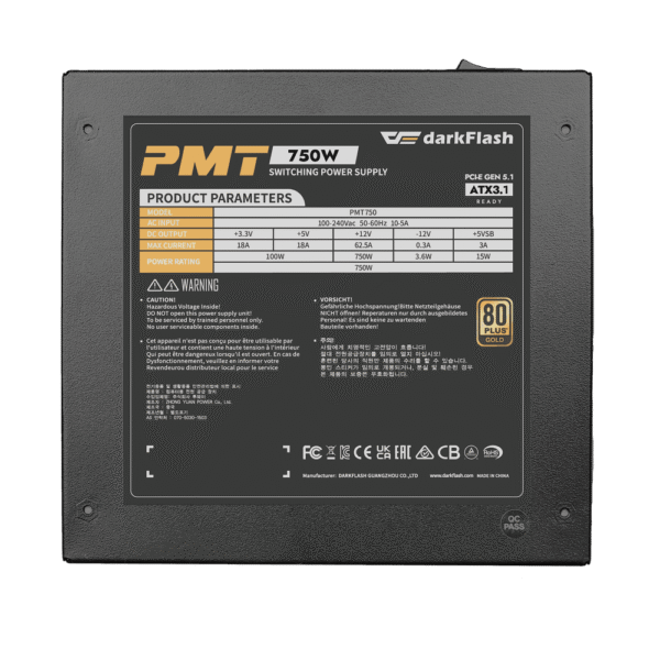 Darkflash PMT750 750W 80+ Gold Full Modular PSU ATX v3.1 PCIe 5.1 600W - Darkflash PMT750