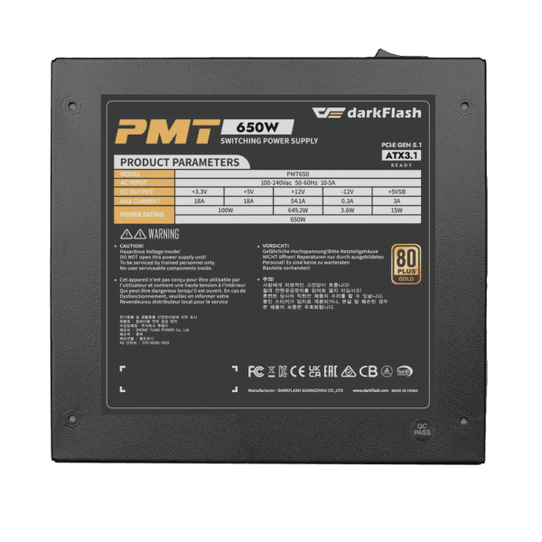 Darkflash PMT650 650W 80+ Gold Full Modular PSU ATX v3.1 PCIe 5.1 - Darkflash PMT650