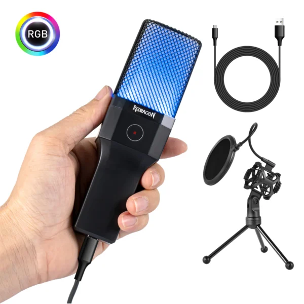 Redragon Adne USB Streaming Microphone RGB Cardioid with Pop Filter - GM212