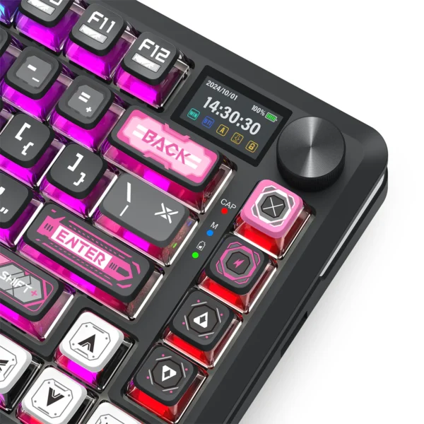 Redragon Fleckact Pro Special Keycaps Tri-Mode Wireless Mechanical Keyboard Gasket Mount LCD Screen - Redragon FLECKACT PRO RD K708MC-RGB-PRO